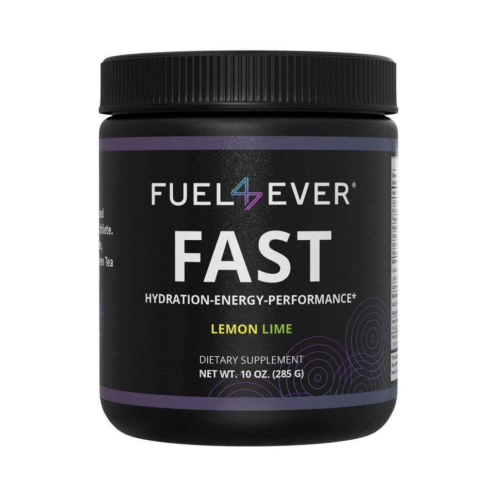 연료 4 Ever Fast Fasting Electrolyte Powder | Creatine, Essential Amino Acids & Green Tea Extract | 설탕 없음, 인공 감미료 또는 성분 | 레몬 라임 맛 30 서빙