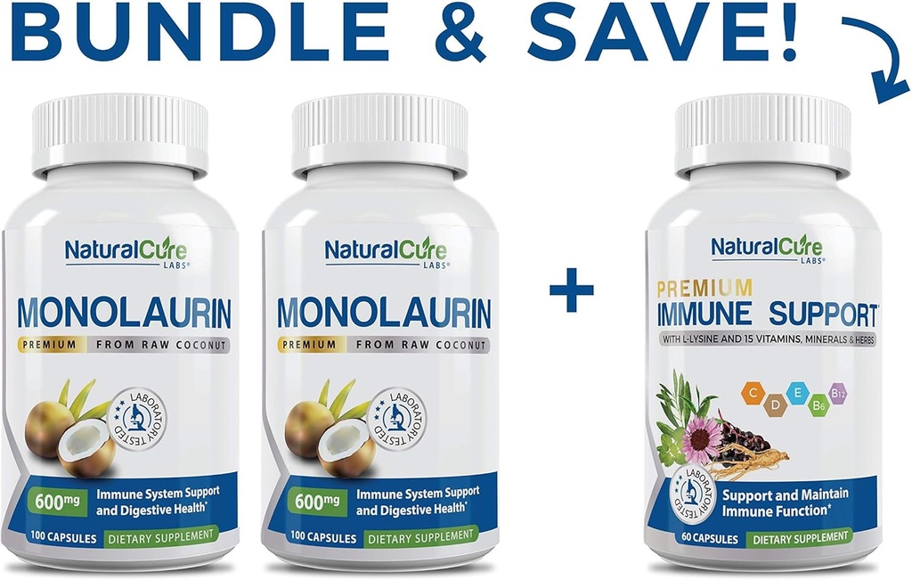 자연적인 치료 실험실 Monolaurin 600mg 2 팩 + 면역성 지원