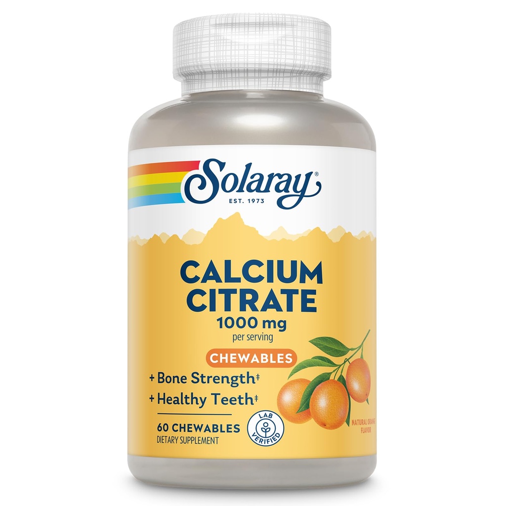 Solaray 칼슘 시트 레이트 1000 mg, 자연적인 오렌지 풍미는 뼈 힘, 이, Nerve, 근육 및 심장 기능 지원, 60 일 보장, 15의 서빙, 60의 Chewables를 위한 칼슘 보충교재를 킬레이트했습니다