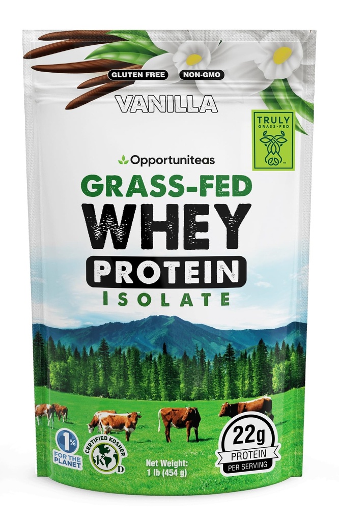 Opportuniteas 잔디 페더럴 익스프레스 바닐라 Whey 단백질 격리 분말 - 인공 감미료 없는 22g 단백질 분말, 호르몬 자유로운 코우, 비 GMO - 1lb