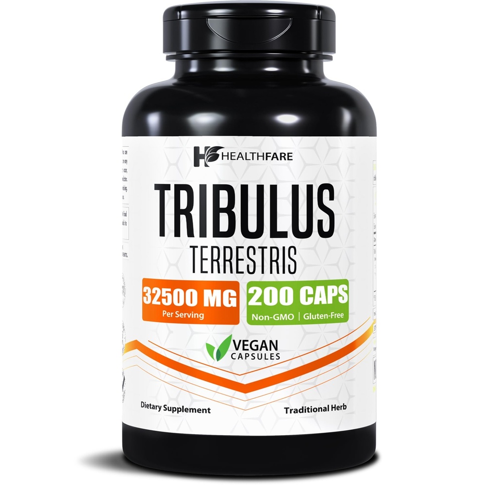 HealthFare Tribulus Terrestris for Men & Women | 32,500mg Ultra Potency Extract | 95 % Saponins | 200 캡슐 | 천연 강도, 에너지 및 체력 | 비 GMO, 글루텐 프리, 미국