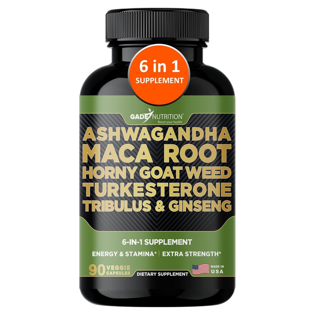 Maca 뿌리, Horny Goat Weed, Turkesterone 보충, Tribulus Terrestris, Panax Ginseng | 90 야채 캡슐 에너지, 체력, 성능. | 미국에서 만든
