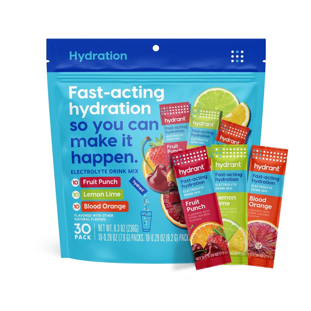 Hydrant - Hydration Powder Variety Pack, 30 개인 즉시 Electrolyte Rehydration Packets - 매일 사용, 여행 및 운동을위한 낮은 설탕 음료 혼합