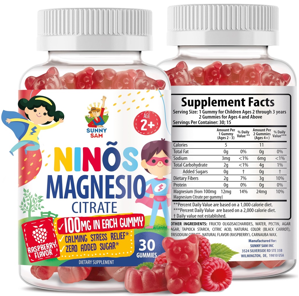 어린이 및 성인을위한 마그네슘 Gummies - 100mg - Calm 마그네슘 Chews - 무드 및 근육 지원을위한 마그네슘 Citrate Chewable 보충 - 30 Gummies