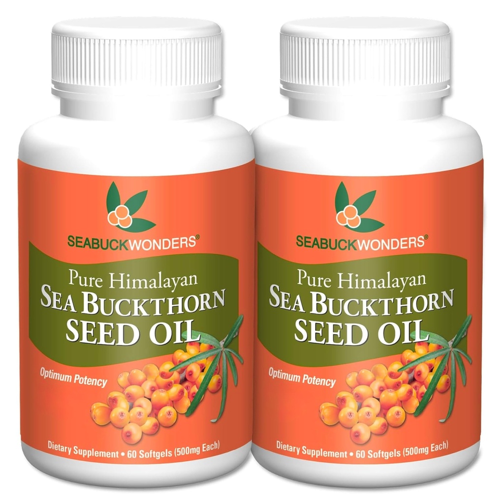 SEABUCKWONDERS 바다 Buckthorn 씨 오일, 유기 바다 Buckthorn로 만든, 60 카운트 Softgels (패키지 2)