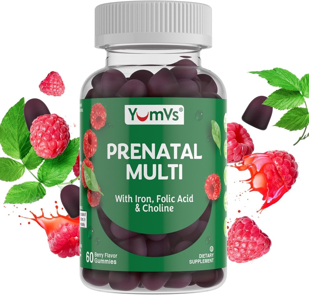 여성을위한 YumVs Prenatal Gummies - Folic Acid, Iron & Choline이있는 여성을위한 예비 비타민 - 채식 및 고약 임신 비타민 - C D3 E B6 B12 (60 개)가있는 여성 Prenatal Multivitamin