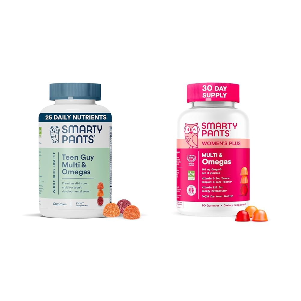 SmartyPants 여자와 십대 녀석 Multivitamin Gummies 뭉치: 오메가 3 (DHA/EPA), 메틸 포레이트, CoQ10, 비타민 D3, C, 비타민 B12, B6, 비타민 A, K & 아연, 글루텐 자유로운 (30 일 공급)
