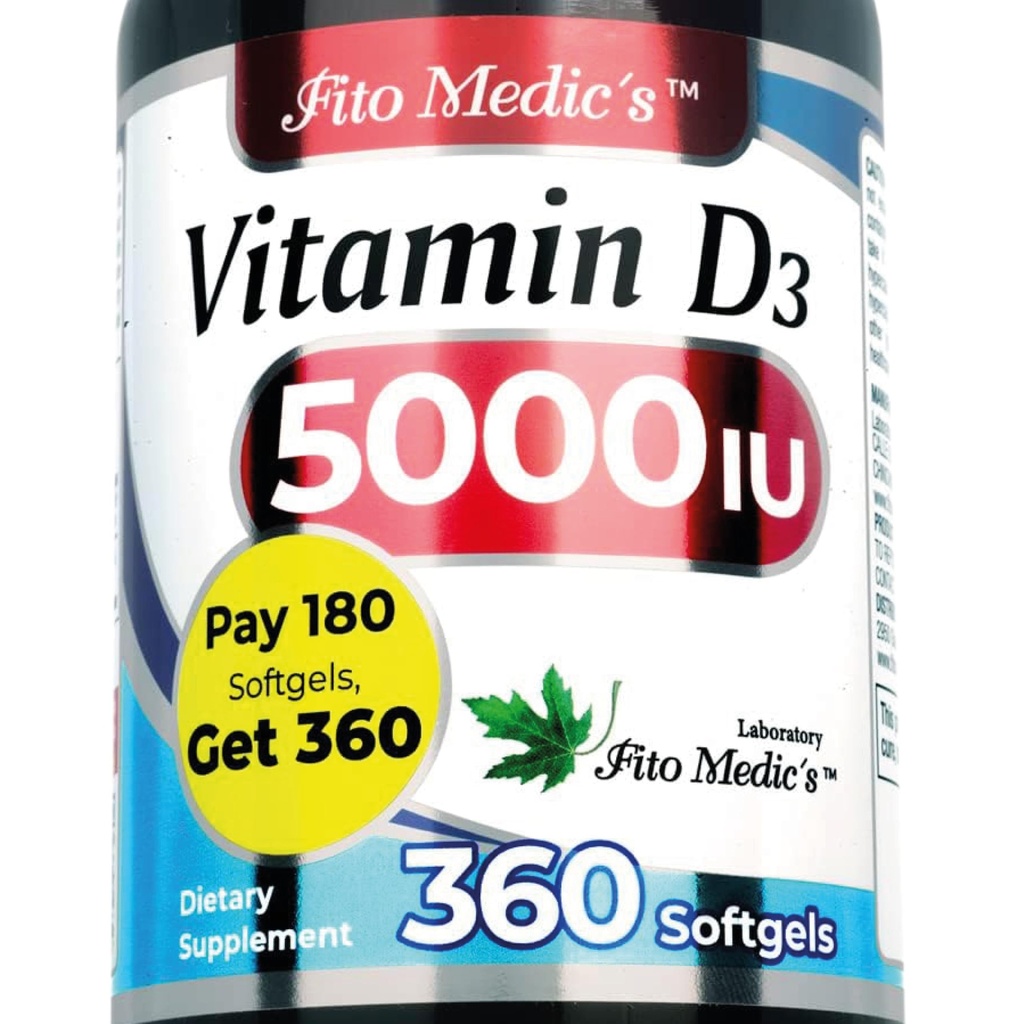 FITO MEDIC의 실험실 - 비타민 d - 5000 IU의 - 비타민 d3-360 Softgels - 비타민 d3 5000 iu - 뼈, 치아, 근육 및 면역 건강 지원, 매우 높은 흡수, 비타민 d3.
