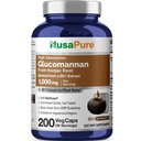 NusaPure Glucomannan 1000 mg 서빙 200 Veg 모자 (BioPerine, Non-GMO, Vegan) Konjac 루트