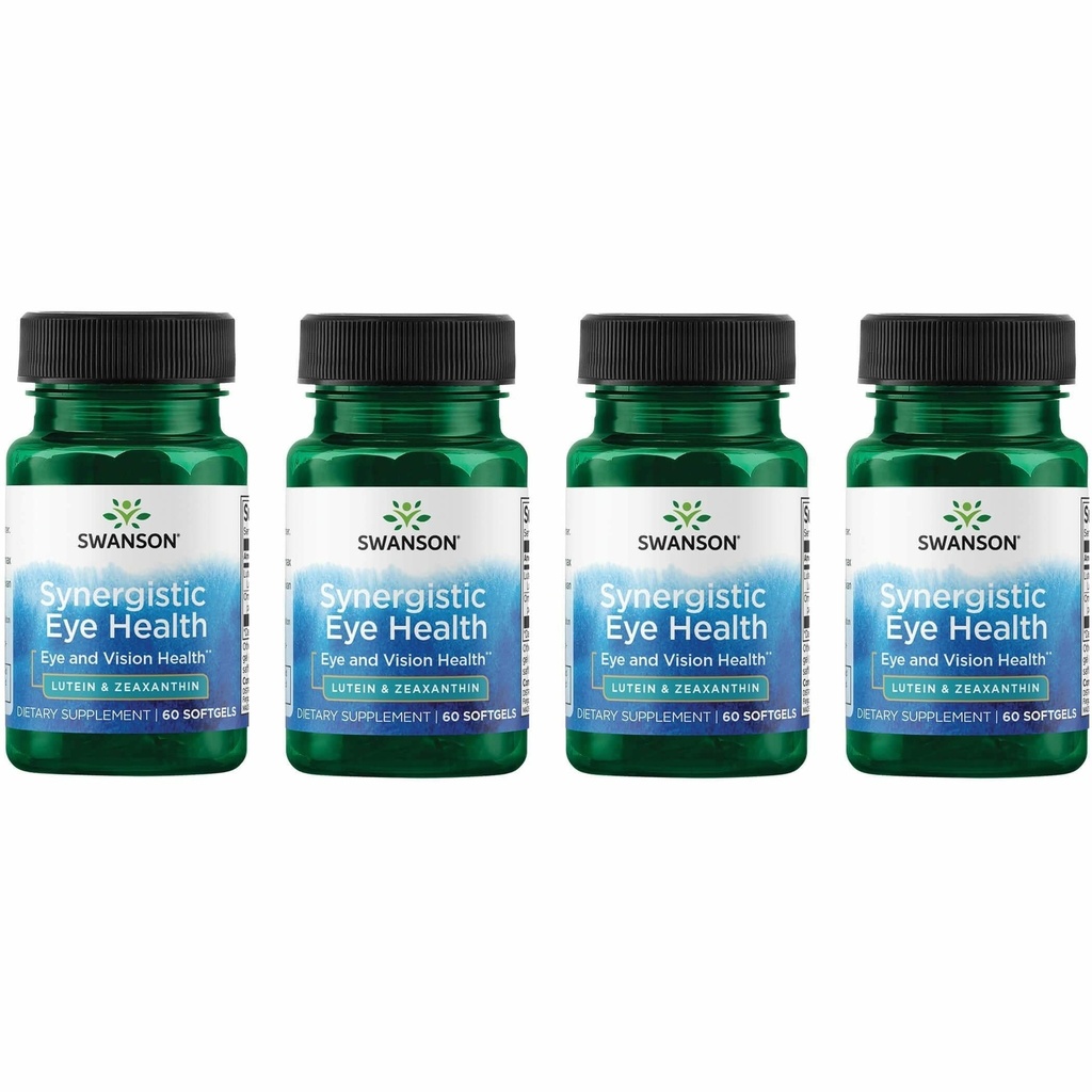 Swanson Lutein & Zeaxanthin Synergistic 눈 건강 시각 Retina Macula 보충교재 (Lutein 20 mg & OmniXan Zeaxanthin 2 mg) 60 Softgels Sgels (4 팩)