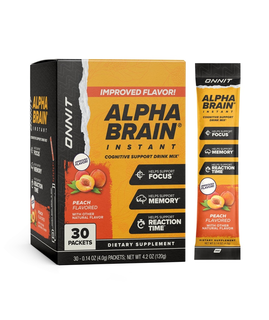 ONNIT 알파 뇌 순간 복숭아 맛 - Nootropic 뇌 부스터 메모리 보충 - 초점, 에너지 및 명확성 - 알파 GPC 콜린, 고양이 클로, L-Theanine, Bacopa - 30ct에 대 한