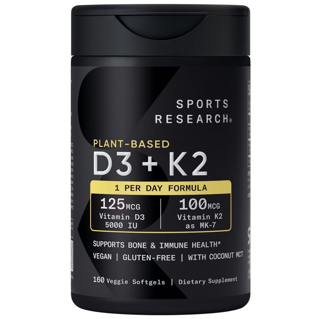 공장 기반 D3 & 100mcg의 5000iu를 가진 스포츠 연구 비타민 D3 K2 MK-7로 비타민 K2, 비 GMO Verified & Vegan Certified - 160 액체 Softgels