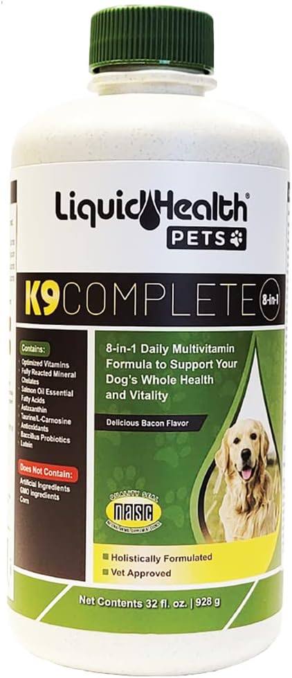 LIQUIDHEALTH 애완 동물 K9는 성인 시니어 개 & 강아지를 위한 8에서 1 액체 Multivitamin를, 피부 & 외투를 위한 1개의 완전한 공식적인 Canine 비타민에서 모두, 합동 건강, 면역 지원 - 미국 만들었습니다 (32 oz)