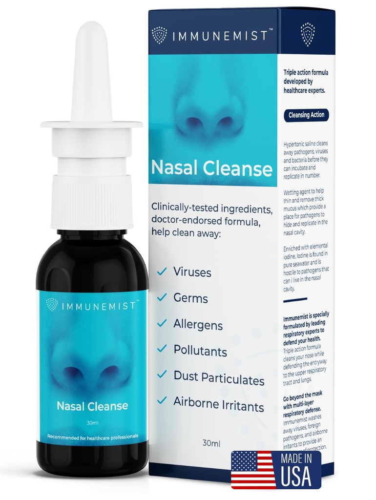 Nasal Cleanse - 의사 추천 안티 바이러스 나살 이오딘 스프레이 린스 병 250 복용량까지 - 웰빙을위한 Nasal 스프레이 - 미국에서 만든
