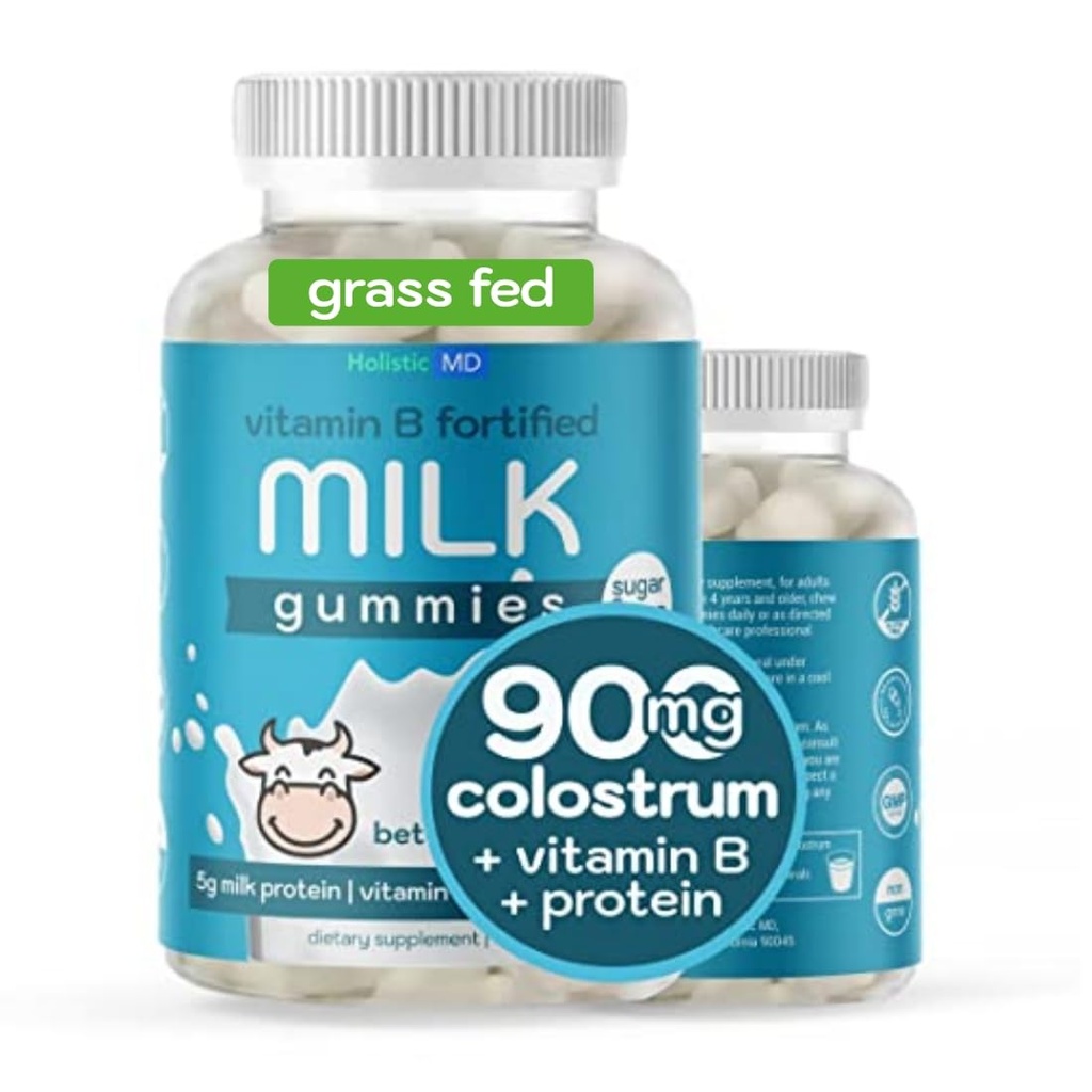 Colostrum Gummies for Kids Adults Elderly | 비타민 B 복합체가있는 Colostrum 우유 단백질 구미 | 설탕 무료 60 ct