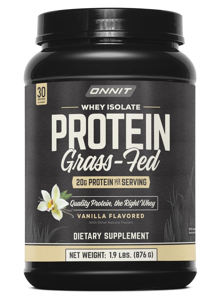 ONNIT 잔디 Fed Whey Isolate 단백질 분말, 바닐라 맛, Whey Protein Powder Dietary Supplement 지원 근육 이익과 운동 회복, Tub 당 30의 서빙, 30.7 oz