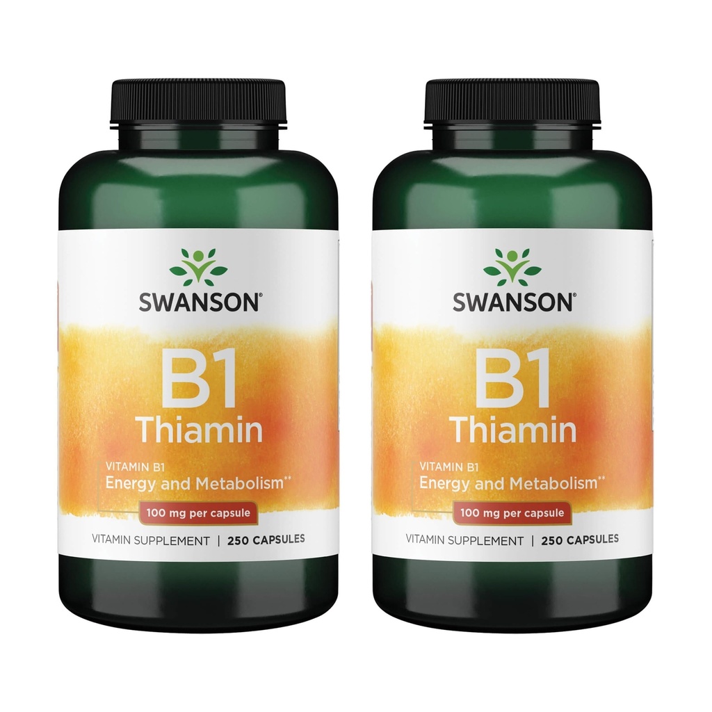 Swanson Vitamin B1 (Thiamin) - 건강한 대사를 촉진하고 에너지 지원을 제공합니다 - 천연 비타민 보충 최적의 Nerve Cell Function - (250 캡슐, 100mg 각각) (2 팩)