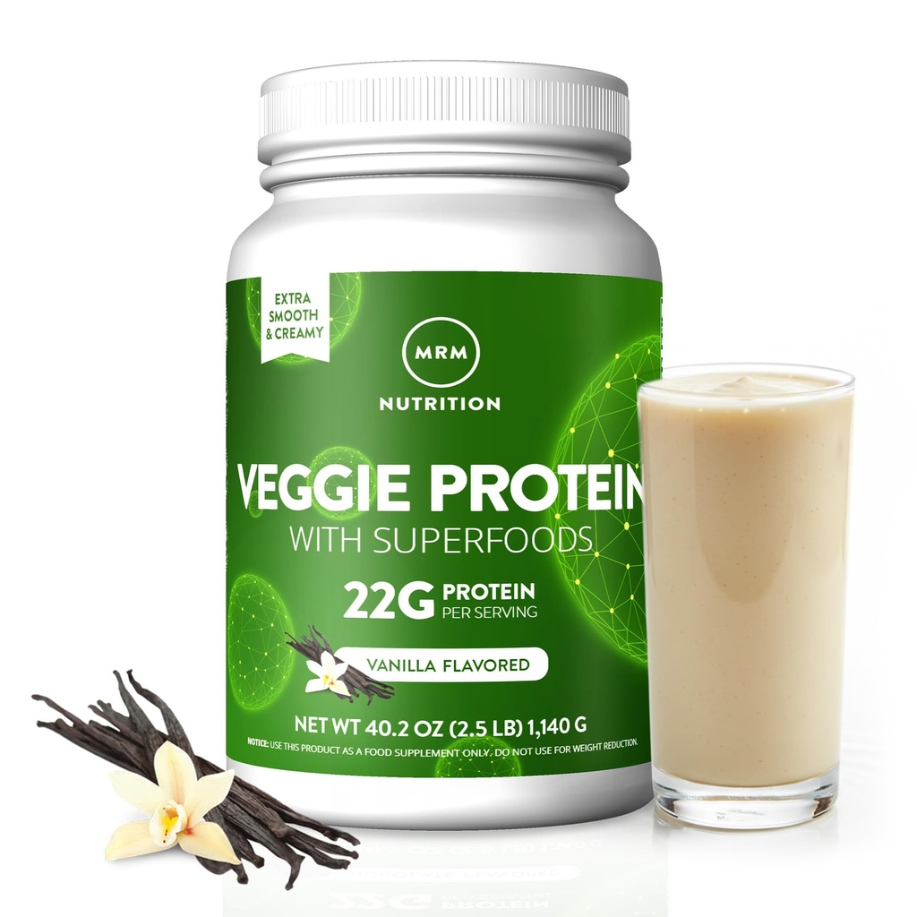 Superfoods의 MRM Nutrition Veggie Protein | 바닐라 맛 | 22g Complete Protein | 8.8g Essential Amino acid 이상 | 13 superfoods | 오메가 3s, 오메가6s | 케토 Friendly | 33 서빙