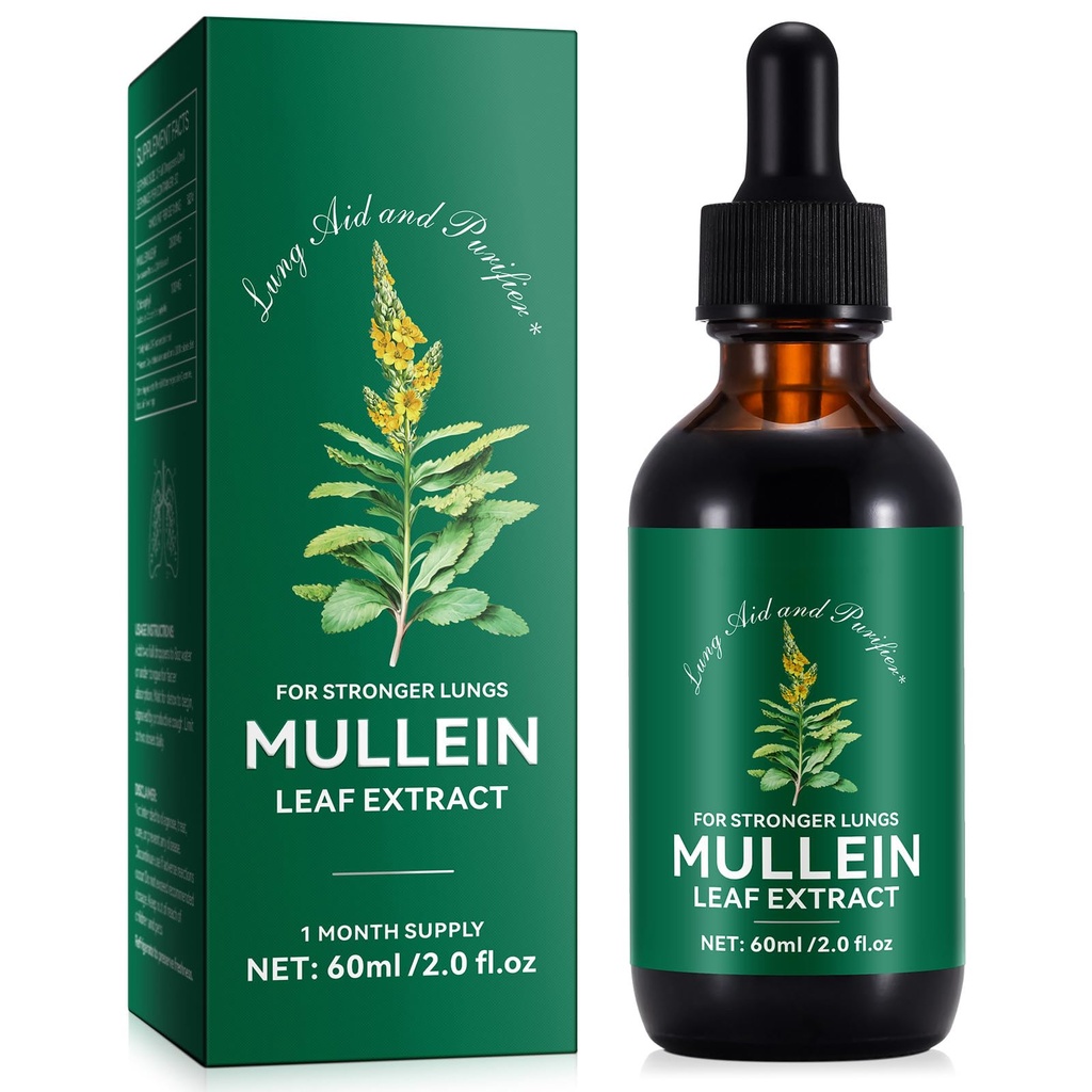 Lungs를 위한 Mullein 하락, Chlorophyll를 가진 Mullein 잎 추출물, Lung Cleanse와 호흡 지원을 위한 Mullein 잎 추출물