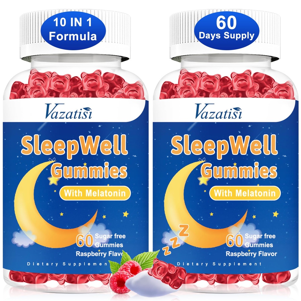 성인과 아이를위한 수면 Gummies - Magnesium, L-Theanine, 비타민 B12, Vegan - 라즈베리 맛, 120 Cts와 설탕 무료 Melatonin Gummies