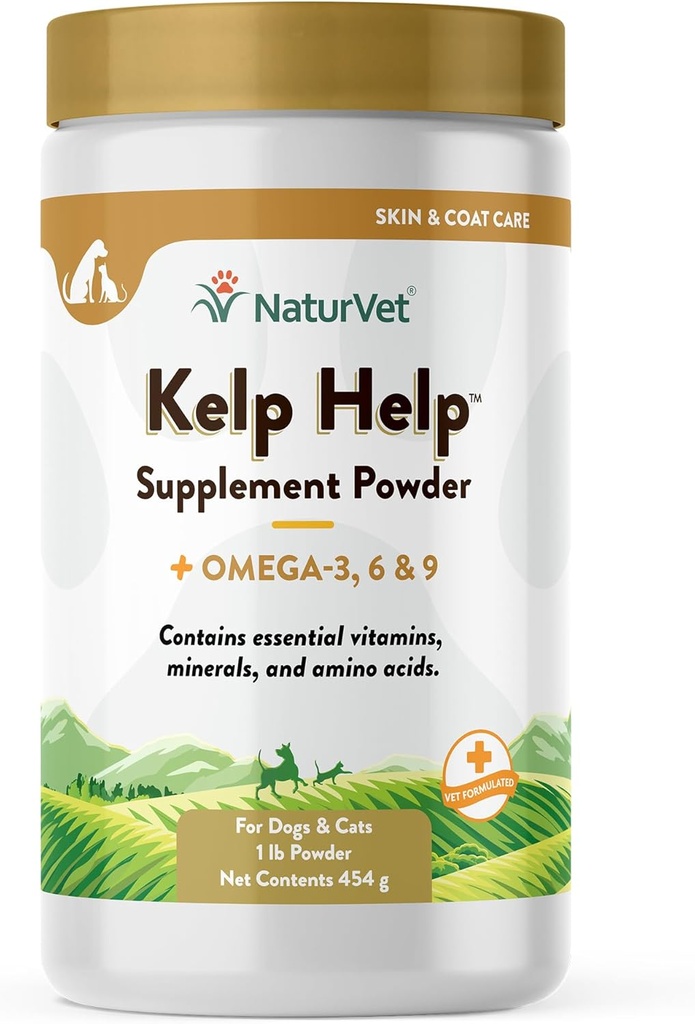 NaturVet Kelp 도움 플러스 Omegas 피부와 외투는 개와 고양이, 분말을 위한 보충, 세계적인 근원 성분 1 파운드를 가진 미국에서 만들었습니다