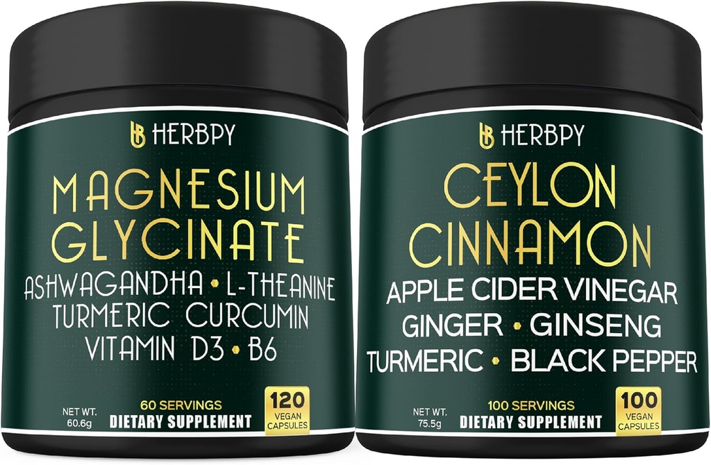 번들 6in1 마그네슘 글리세린 보충 교재 & 6in1 프리미엄 Ceylon Cinnamon 보충 교재 - Relaxation, Restful Day & Night, Immune, Heart, Digestion & Body Balance 지원