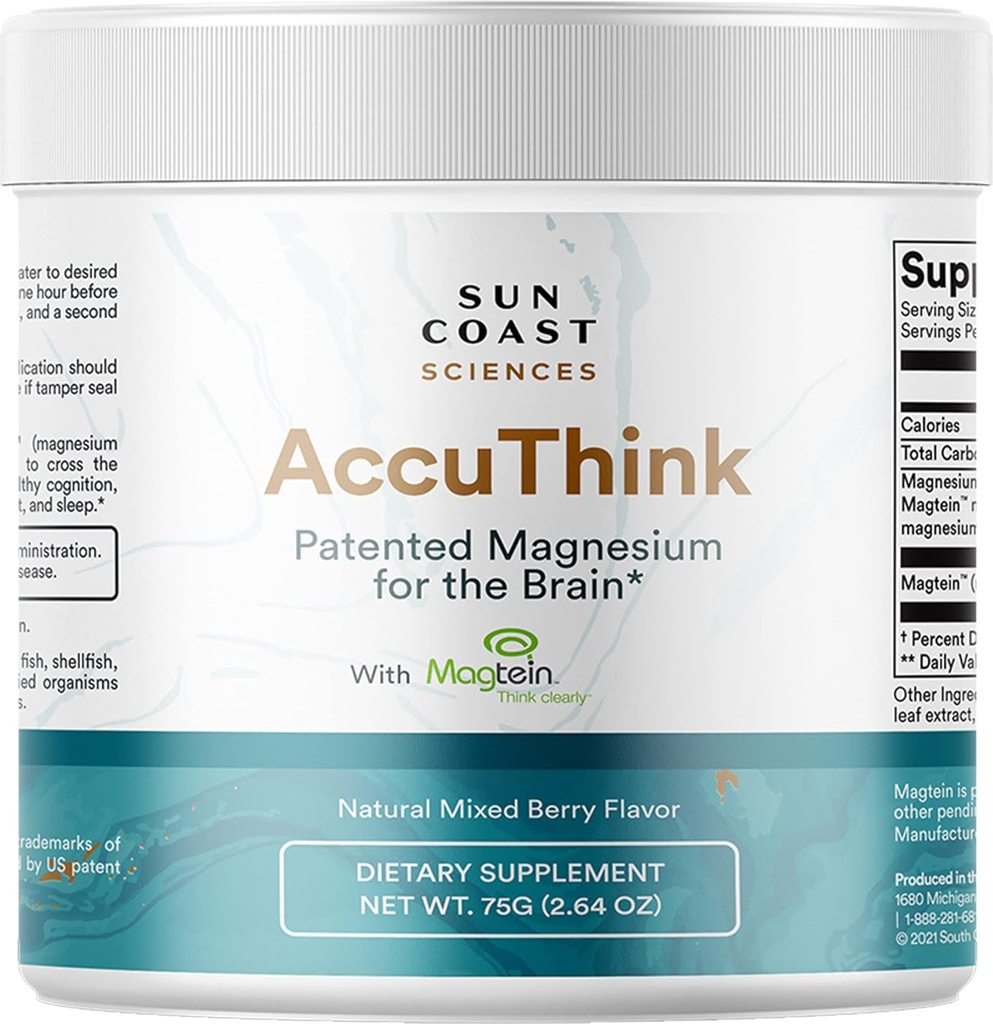 태양 해안 과학 태양 해안 과학 AccuThink - 특허 마그네슘 뇌 - 2.64oz 메모리 보충 뇌 건강, 수면, 무드 부스트 - Cognitive Support Supplement 마그네슘 Threonate 비타민 C