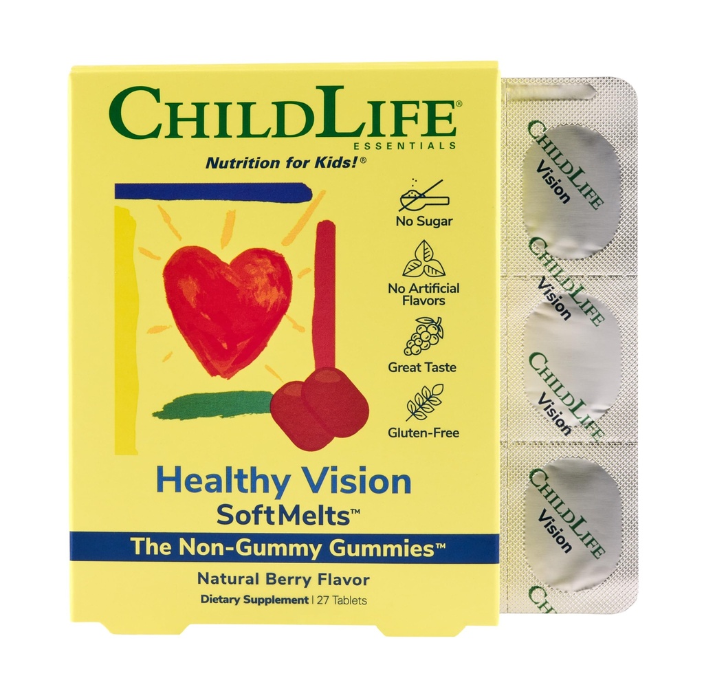 CHILDLIFE ESSENTIALS 건강한 시각 SoftMelts - 아이, Lutein Gummies, Lutein 및 Zeaxanthin 보충 교재, 눈 건강 Gummies, Lutein 어린이, 훌륭한 맛 - 자연 Berry, 27 정제
