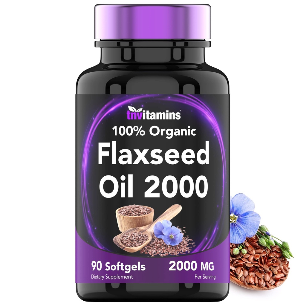 tnvitamins 유기 Flaxseed 기름 Softgels: 2000 mg - 90 Softgels | 오메가 3 지방산에서 높은 | 여성 및 남성을위한 Flaxseed 기름 보충교재 | 비 GMO