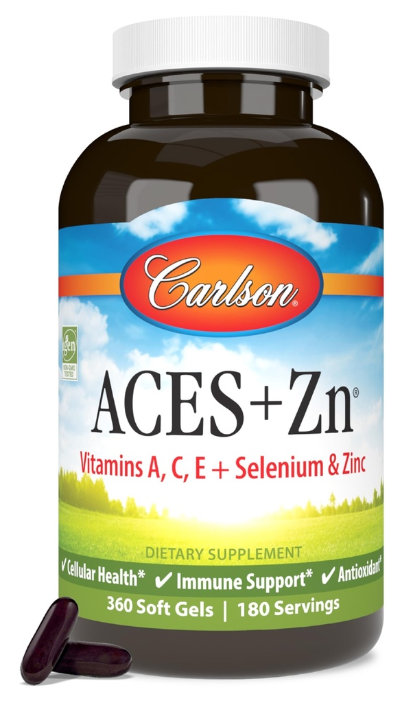 Carlson - ACES + Zn, 비타민 A, C, E + Selenium & 아연, 아연을 가진 Multivitamin, 세포질 건강 & 면역 지원, 셀레늄 Multivitamin, 산화 방지제, 360 Softgels