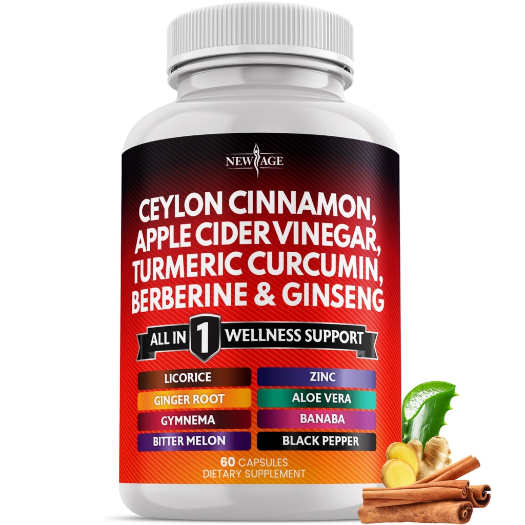 Ceylon Cinnamon, Turmeric, Apple Cider Vinegar, Ginseng, Aloe Vera, Berberine Plus Banaba, 생강 뿌리 - 60 개