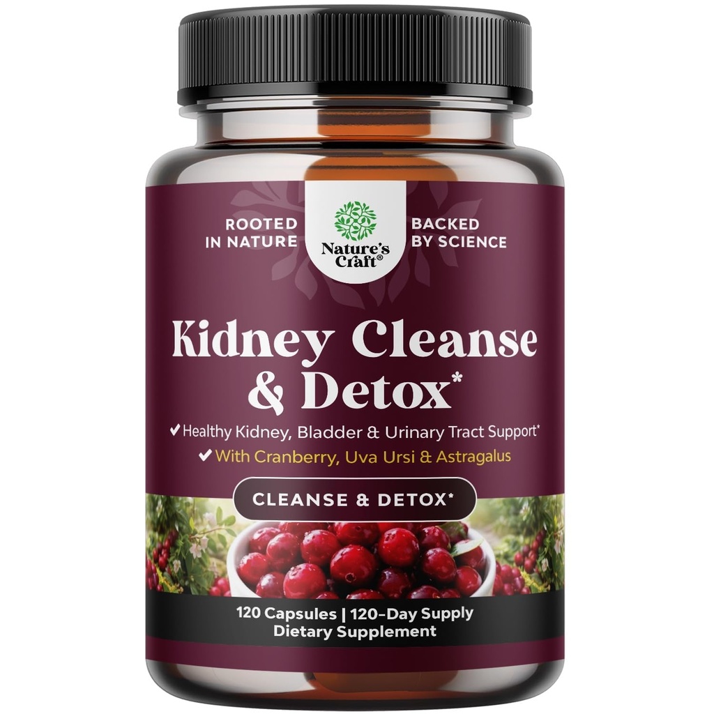 Advanced Kidney Support Supplement - Kidney Cleanse Detox & Repair Cranberry Extract Capsules with Uva Ursi, Sting Nettle & Astragalus for Kidney health - Urinary Tract Health - 120 모자