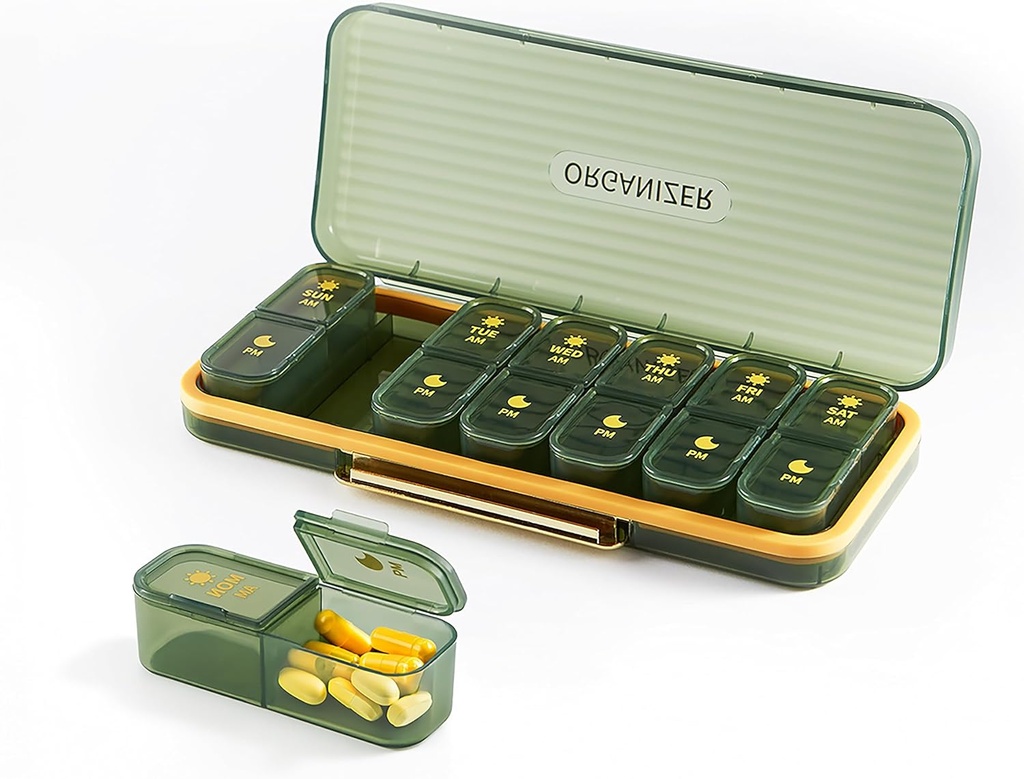 Bexeen 주간 의학 주최자 알약 상자 Am Pm Pill 주최자 7 일 알약 케이스 2 시간 A 일 매일 알약 용기 비타민 주최자 여행 큰 알약 홀더 보충 귀여운 약물 저장을위한
