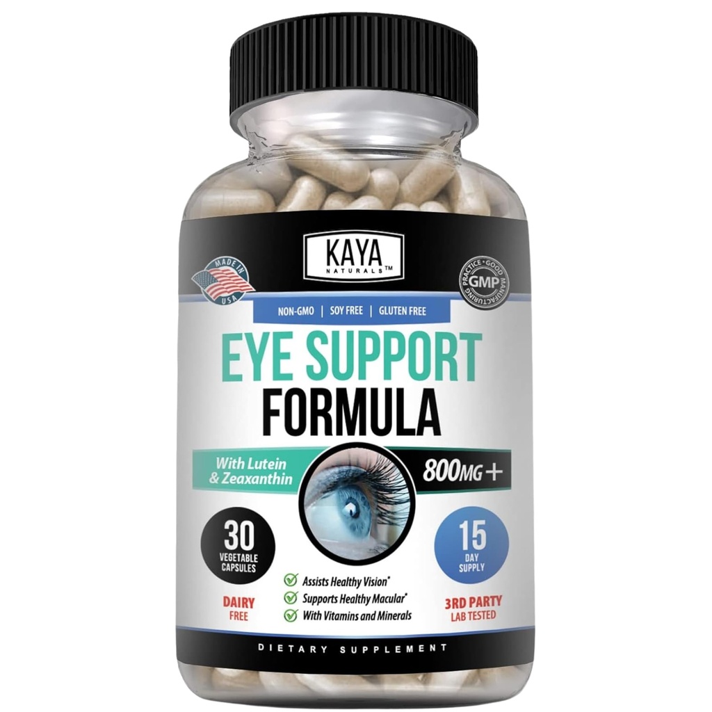 Kaya 자연적인 눈 건강 보충교재, Lutein 및 Zeaxanthin의 시각 건강, 눈 스트레인 지원 800 mg 비타민 보충교재 30의 캡슐