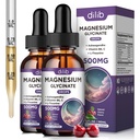 (2 팩) 마그네슘 글리세린 액체 하락 500mg, 비타민 B6와 더불어, Ashwagandha, L - Theanine, Chamomile, 마그네슘 글리세린 보충교재 잠을 위한 높은 흡수, 긴장, 에너지 계류 - 체리 풍미