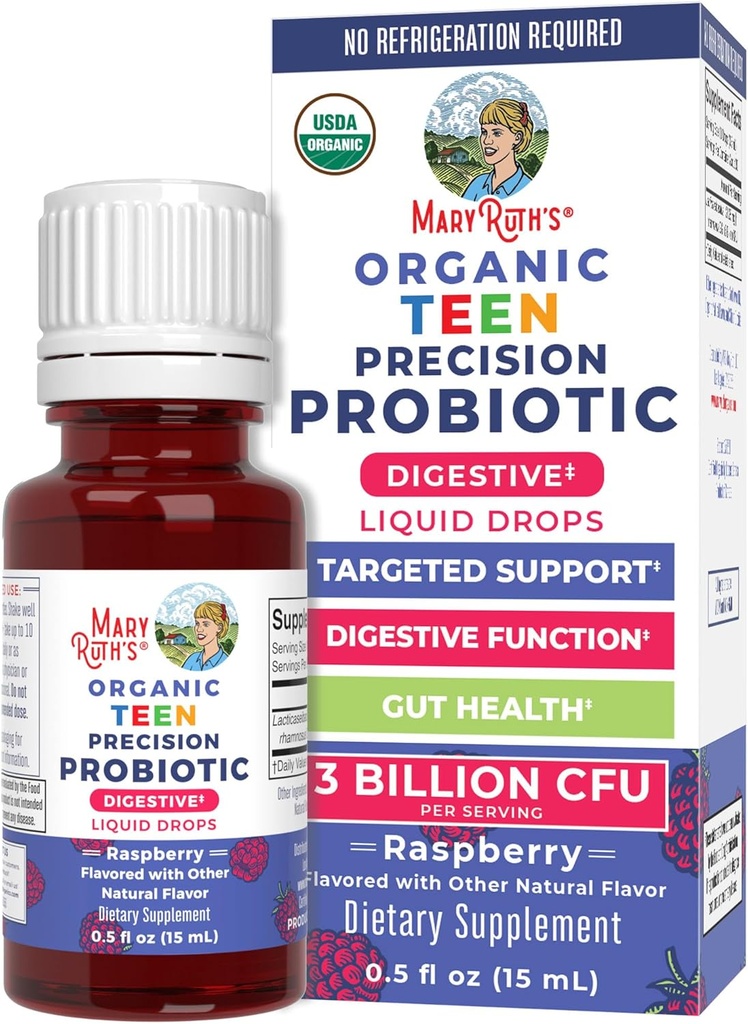 MaryRuth Organics USDA Organic Liquid Probiotic Drops for Teens | Gut Health | Digestive Health | Occasional Digestive Discomfort | 전체 건강 및 웰빙 | 비 GMO | Vegan | 30 인분