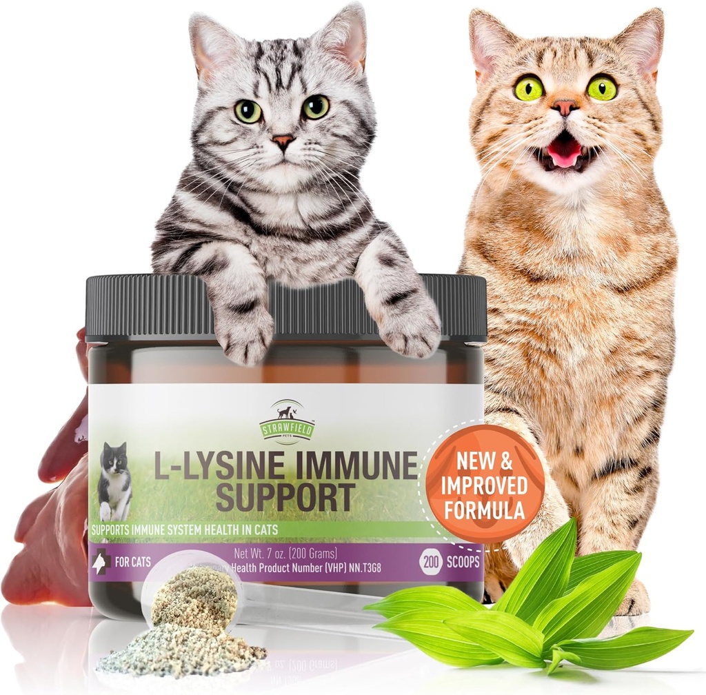 Strawfield Pets L-Lysine Immune Cats & Kittens에 대한 지원 - 200g 닭 간장, 면역 건강 보충 고양이 냉간 구호, Sneezing, Congestion, Running Nose, Watery Eyes