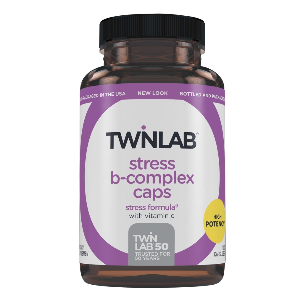 Twinlab Stress B-Complex Cap - B-Complex & 1000 mg 비타민 C - 비타민 B12 및 B6-100 캡슐을 가진 에너지 지원 보충교재