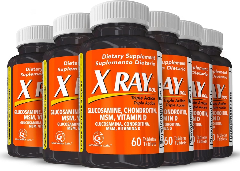 X Ray Dol Triple Action Joint Support는 글루코사민 1500mg, Chondroitin 800mg, MSM 750mg 및 5X 비타민 D와 건강한 관절, 뼈 및 연골 - 병 당 60 카운트 - 6 팩