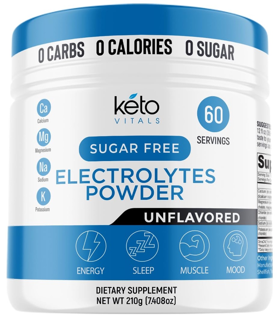 Keto Vitals Unflavored Electrolyte Powder | 곤돌라, 마그네슘, 나트륨, 칼슘, 케토 일렉트로트로트로트로플레이션 믹스| 슈프리, Zero Calories, Zero Carbs
