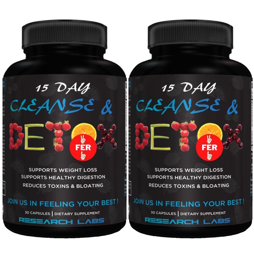 Research Labs 15 Day Colon Cleanse & Detox for Less Bloat Flat Tummy w/Probiotics - 2 Fer 1 - 변비 완화 - Flushes Toxins, Boosts Energy. 임상 연구된 안전 및 효과적인 공식