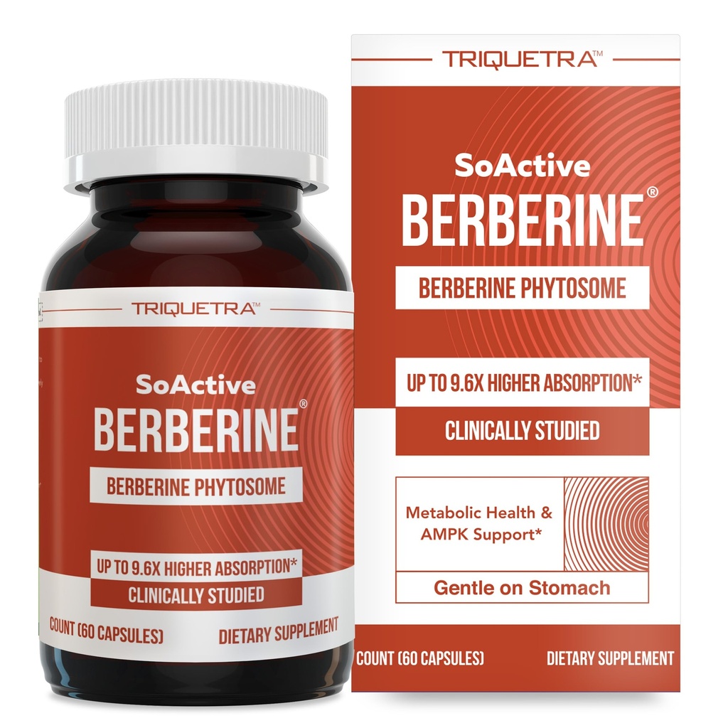 SoActive Berberine 550mg : 9.6X 고 흡수, 임상적으로 장식, 최적화 된 Phytosome | 지원 메타볼리즘 및 AMPK 활성화 | 비 GMO, Soy-Free | 임상 검증 된 복용량 | 60 인