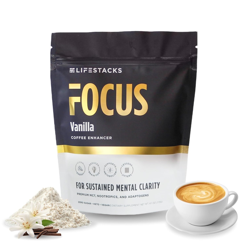 에너지 & Clarity를 위한 초점 커피 크림 - MCT 분말 + Nootropics + Adaptogens - Jitters 또는 Crash 없이 생산력 - Keto, Vegan, 0 Sugar - Taurine, L-Tyrosine, Rhodiola