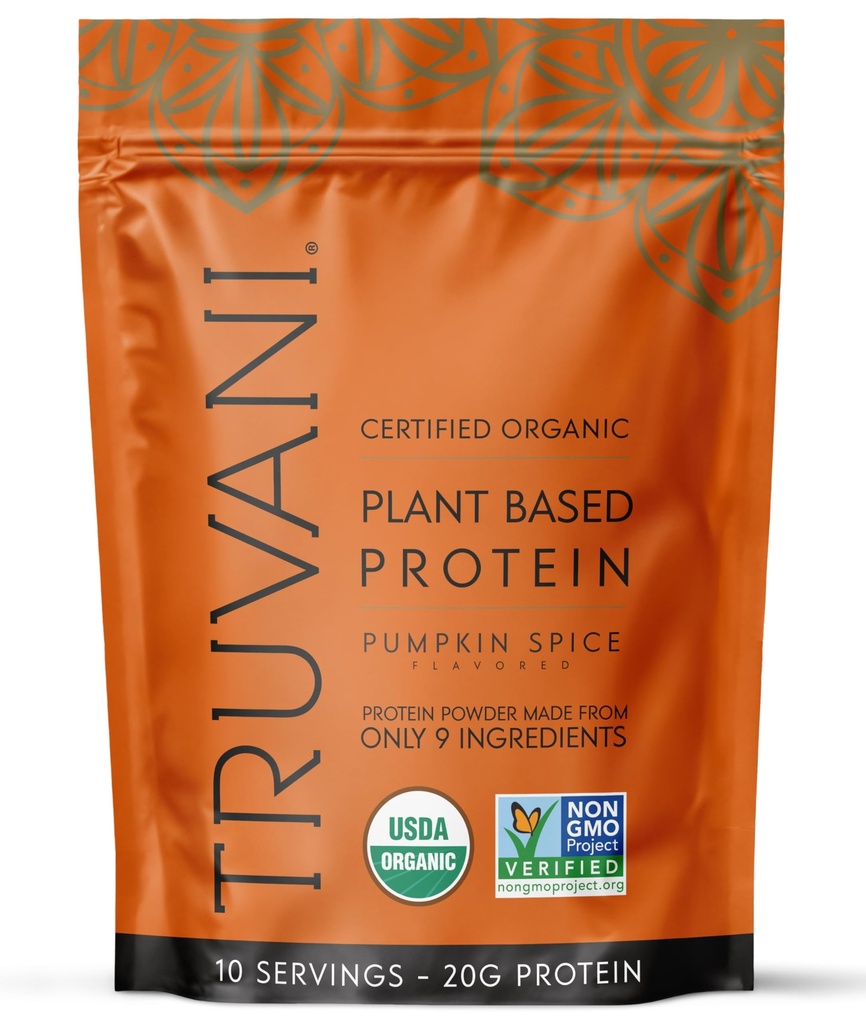 Truvani Vegan Pea Protein Powder | 호박 향 | 20g 유기농 플랜트 단백질 | 10 인분 | Keto | Gluten & Dairy Free | Low Carb | 추가 설탕 없음