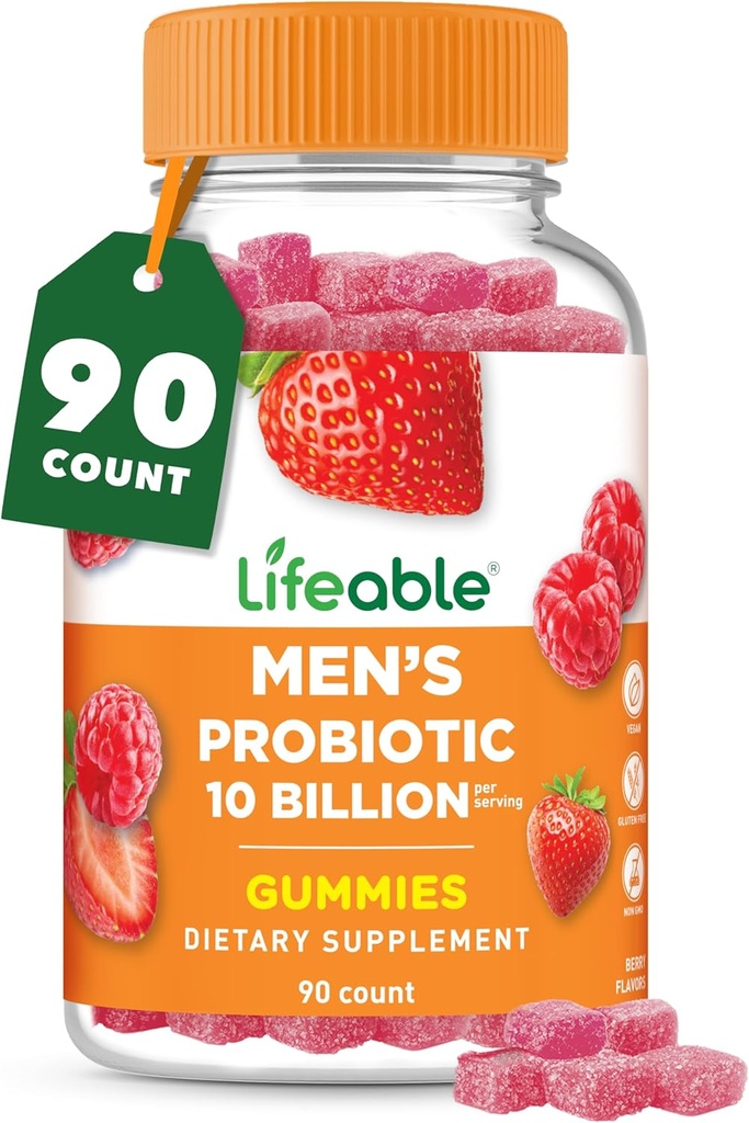 남자를 위한 Lifeable Probiotics | 10억 CFU | 그레이트 타스팅 남자 프로바이오틱스 구미 | 구트 건강과 면역 지원을위한 Vegan Probiotic | 남성용 프로바이오틱스 구미 | 90 Gummies