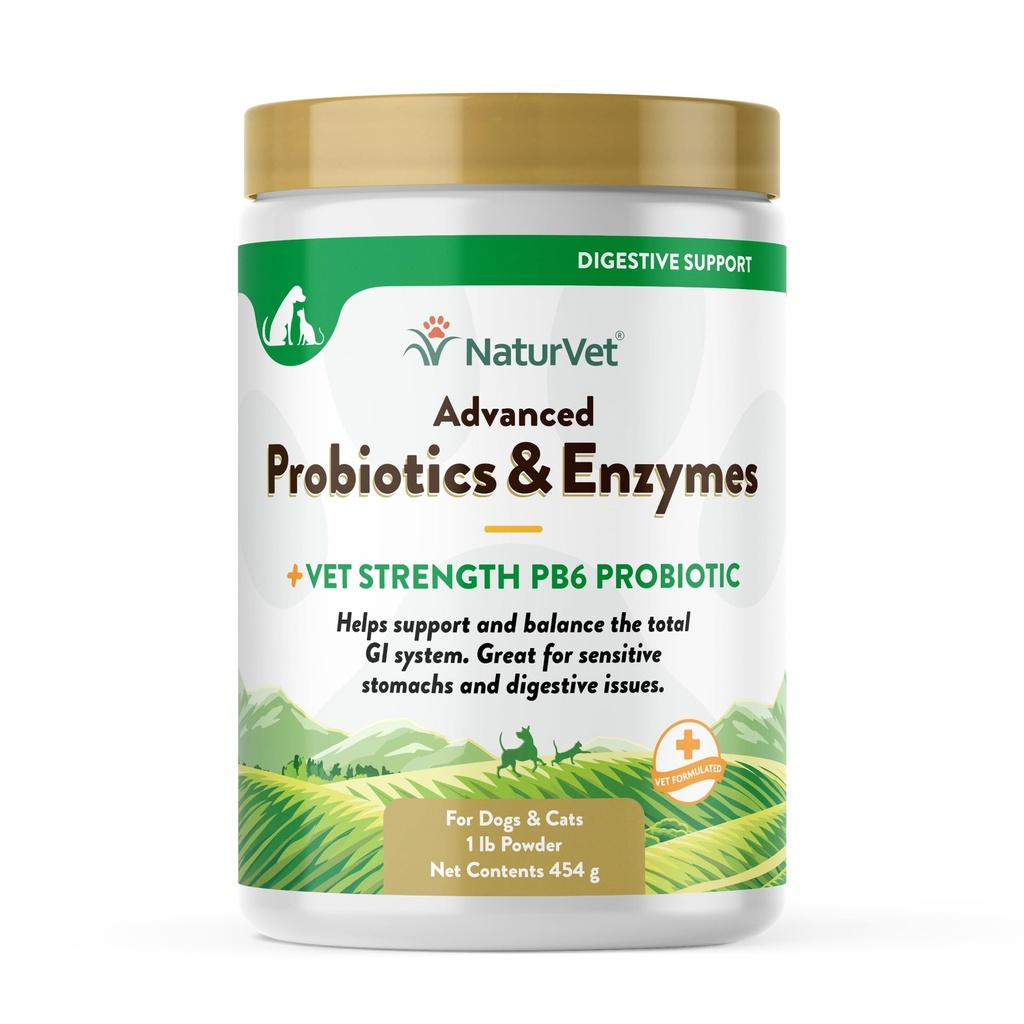 NaturVet – Advanced Probiotics & Enzymes - Plus Vet Strength PB6 Probiotic | Sensitive Stomachs & Digestive Issues와 함께 지원 및 균형 애완 동물 | Dogs & Cats (1 lb)