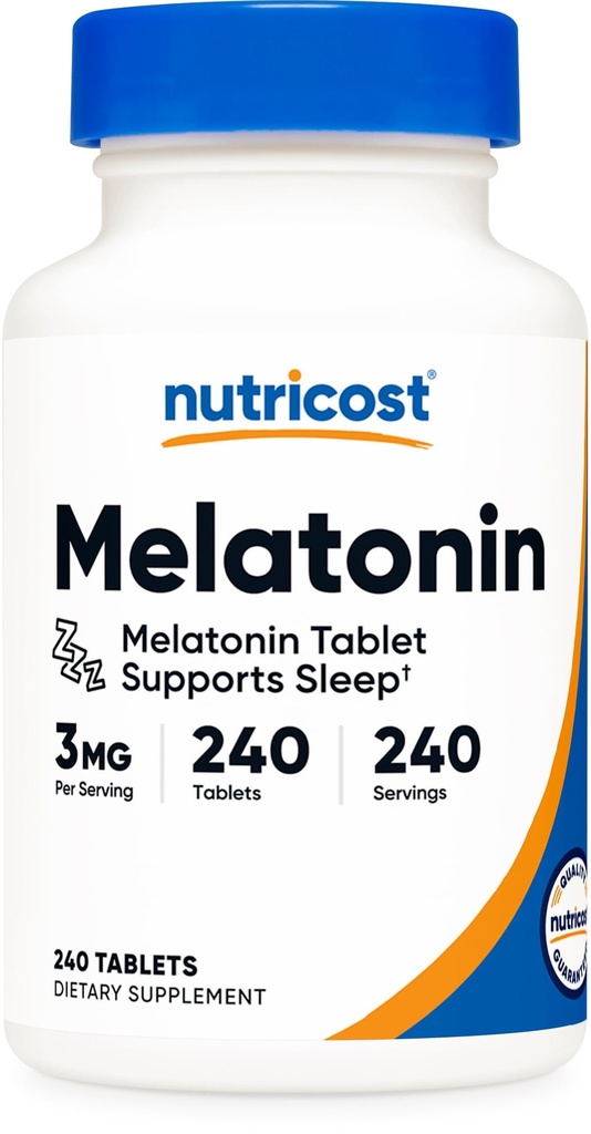 Nutricost Melatonin 3mg, 240 정제 - 서빙 당 3mg, 비 GMO, 글루텐 무료