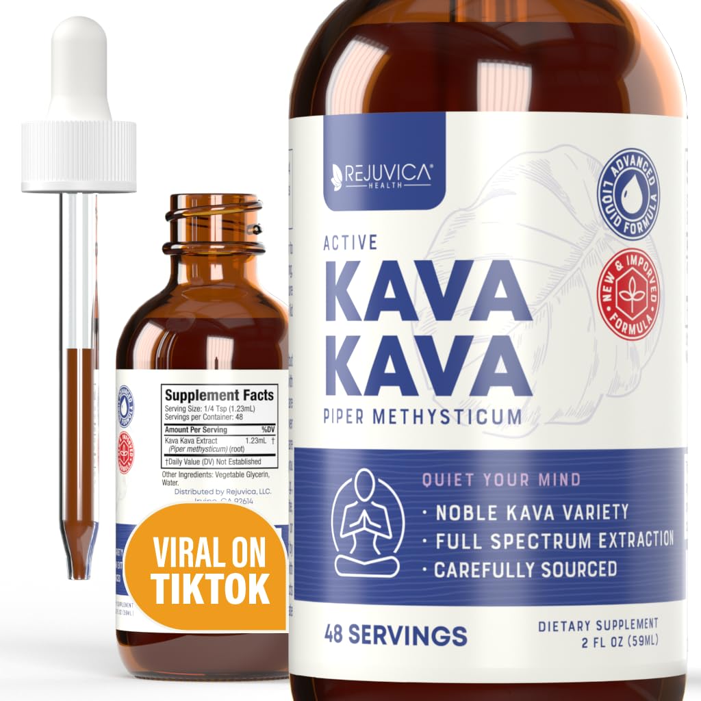 Rejuvica 건강 Kava Kava 뿌리 추출물 보충교재 - 활동적인 Kava Kava - 유력한 Relaxation & Calm - 액체 추출물 - Piper Methysticum - Noble 다양성 - 자연적인 Occurring Kavalactones - 48의 서빙