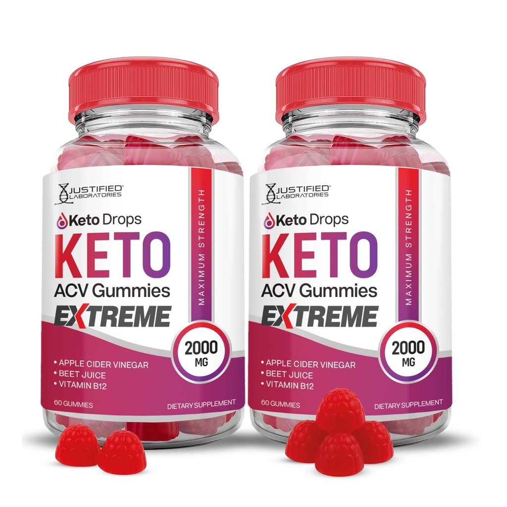 Justified Laboratories (2 팩 Keto Drops Keto ACV Gummies Extreme 2000MG Keto Drops Keto Gummies 고급 공식 Apple Cider Vinegar 와 Pomegranate Beet Juice Powder B12 Vegan Non GMO 120 Gummys